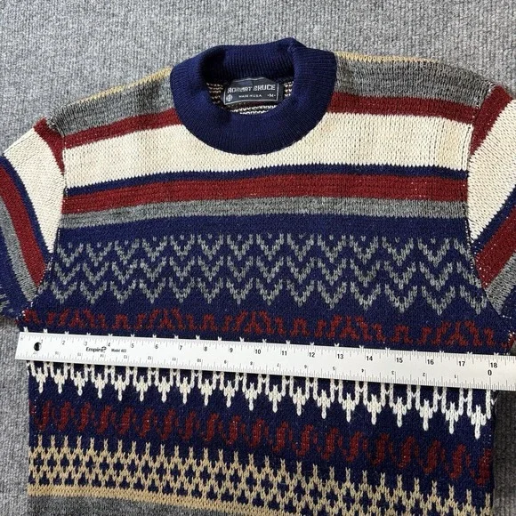 Robert Bruce Sweater Medium Mens Blue Knit Pullover USA Made Fair Isle Fisherman